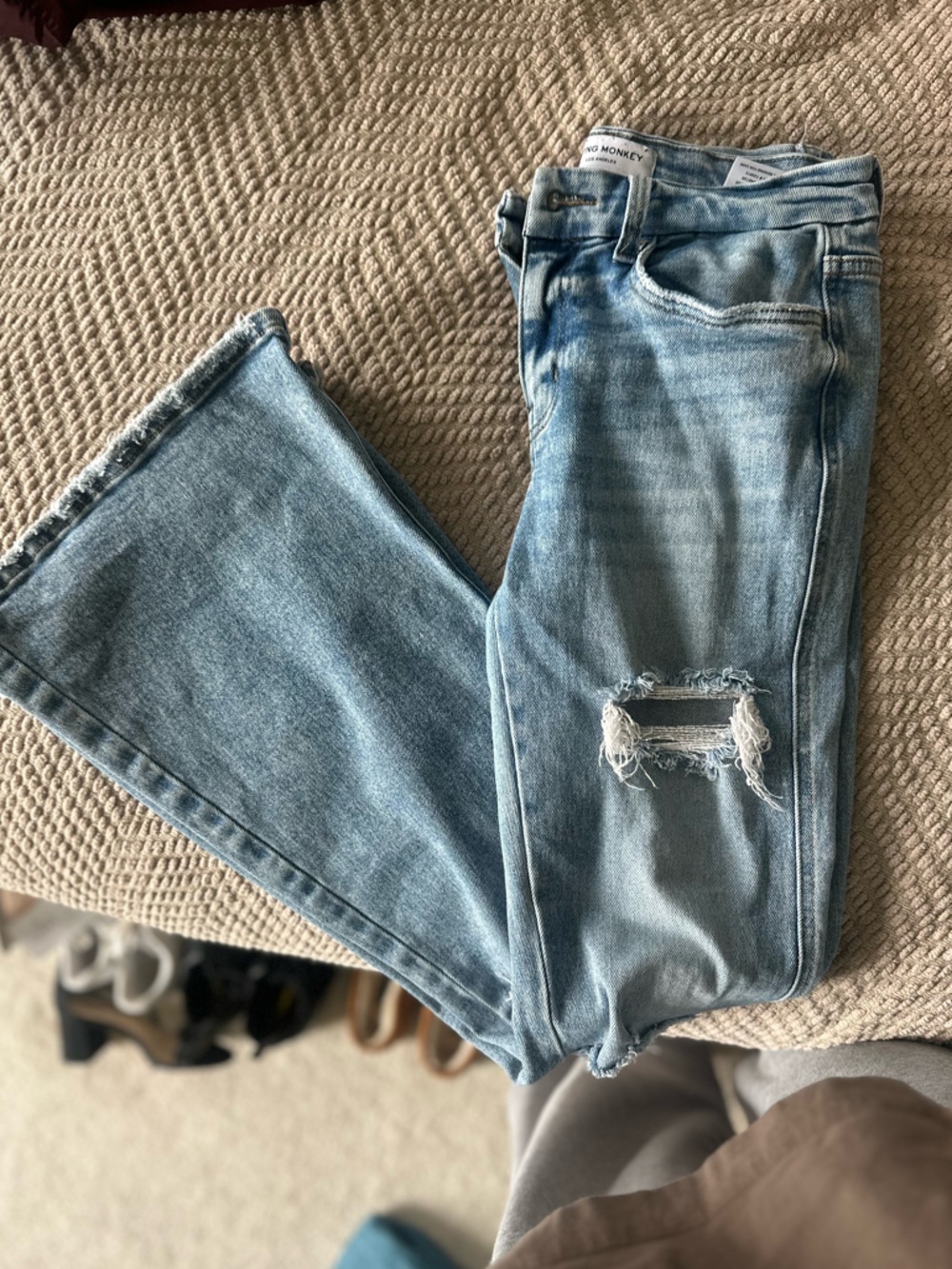 Flying Monkey Light Blue Distressed Flare Jeans